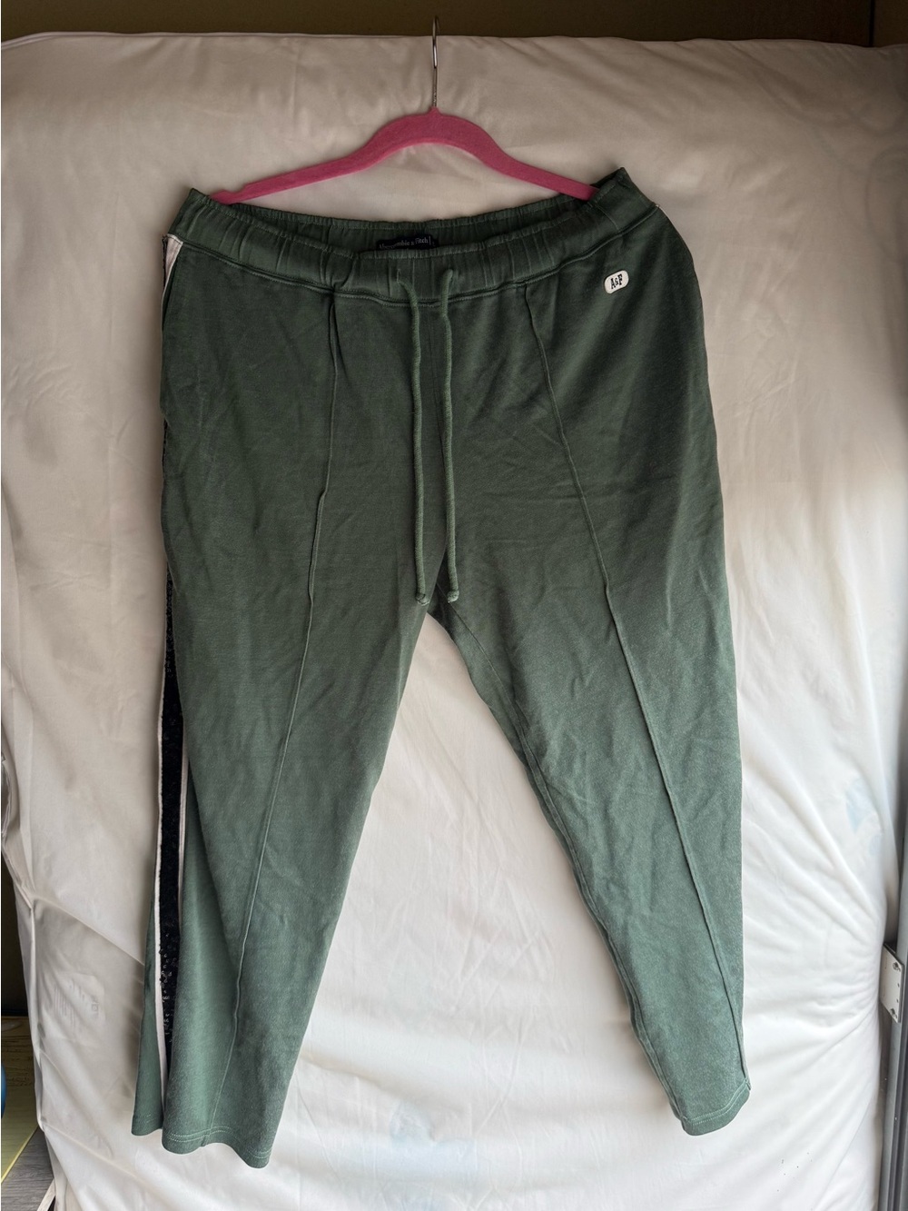 Abercrombie & Fitch Green Mid Rise Track Pants With Black Sequined Sides